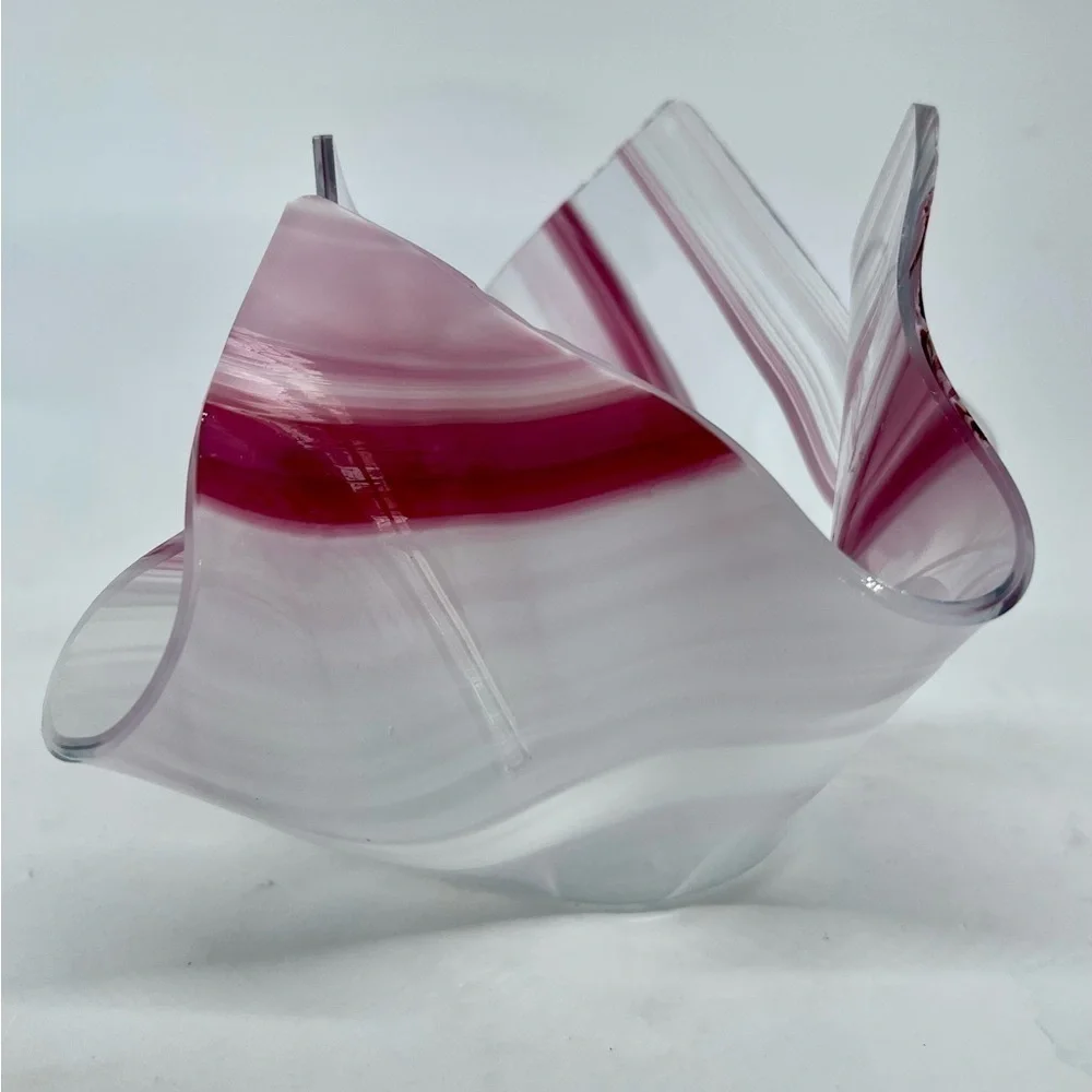 Handblown Slumped Candle Holder Red White & Pink “Peppermint” Ready Glass
